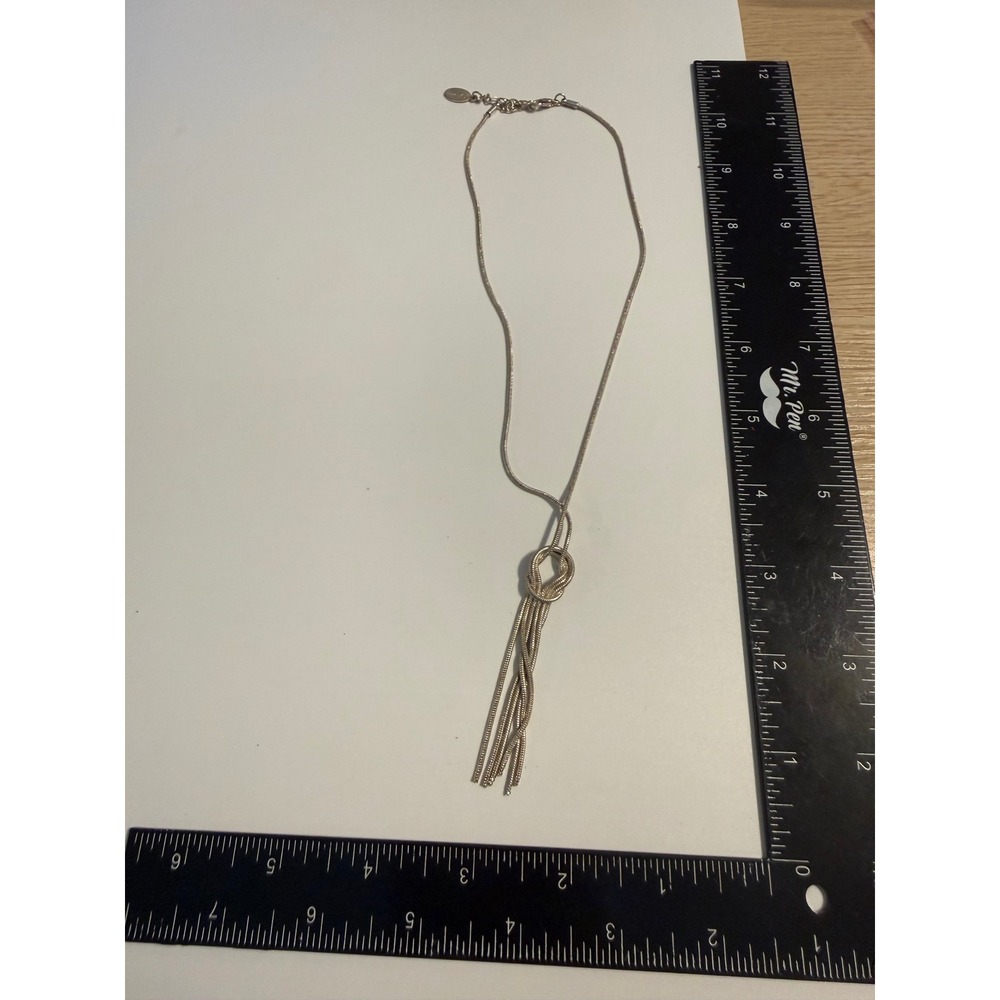 Guess Silver Tone Snake Chain Knot‎ Fringe Tassel Lariat Necklace 20 Inch